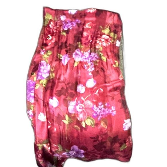 Floral Print Rectangular Scarf - Red with Purple and Pink Flowers - 25" x 10.5" - Picture 2 of 4